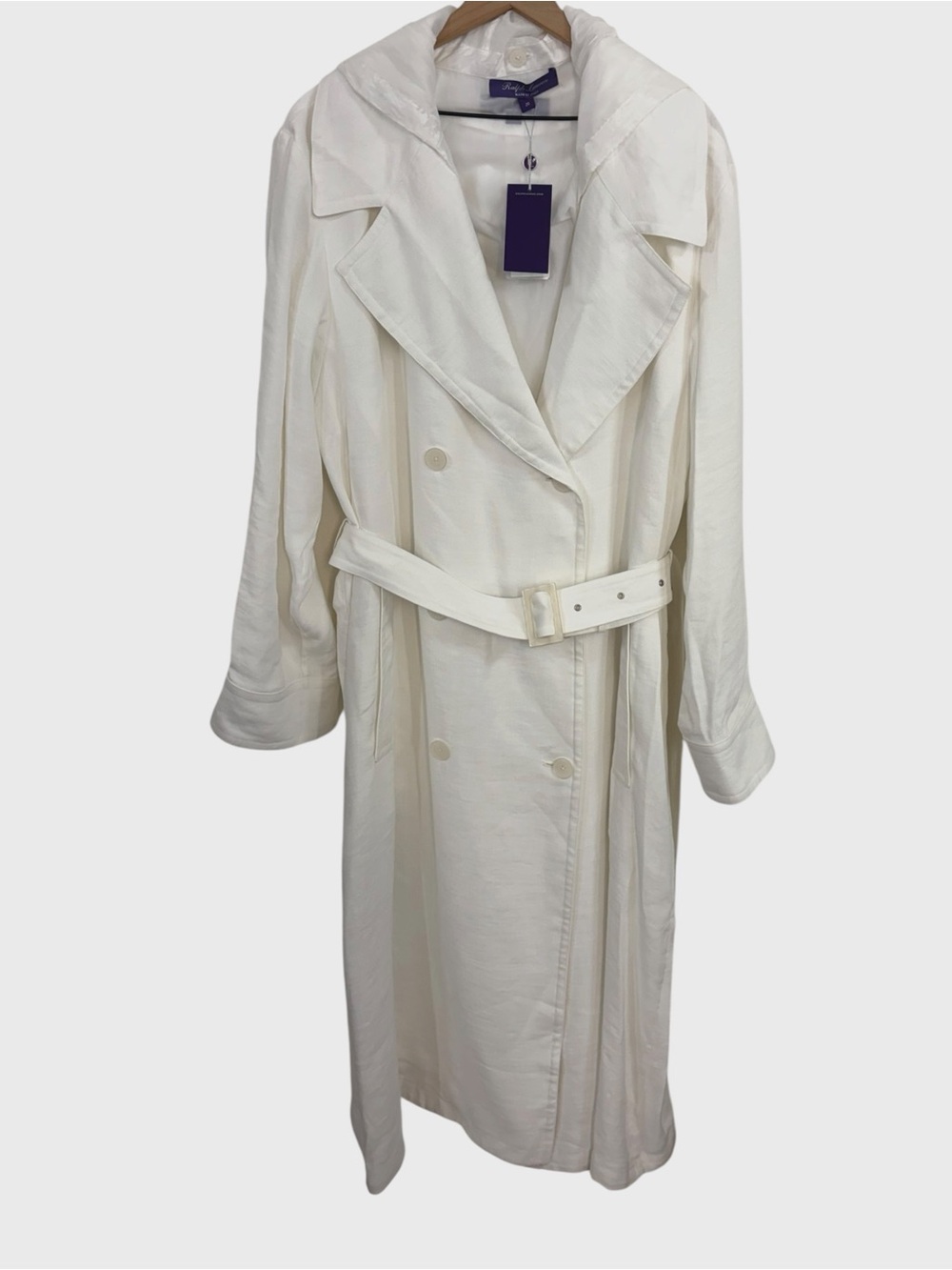 Ralph Lauren Collection NEW White Linen Belted Trench Coat Optional Hood Size 20